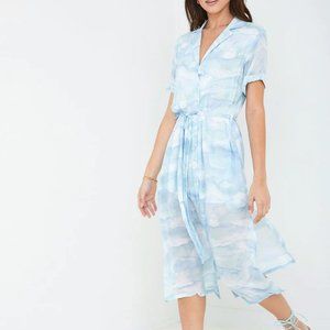 Bella Dahl Short Sleeve Notch Collar Midi Dress In Waves Camo Print - SMALL